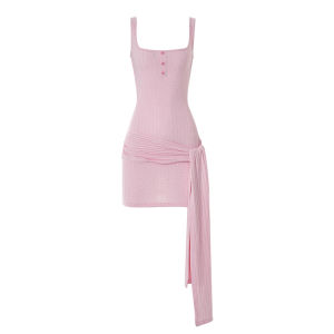 HYTEMOLY Summer Slim Fit Short Dress with Rhinestone U-Neck Vest Strap Dress Women Casual Style Waist-Cinching Skirt