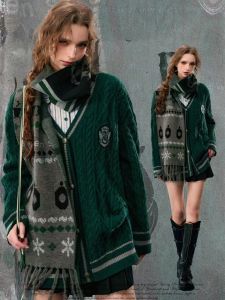 เสื้อคาร์ดิแกนถักแบบหลวมๆ สำหรับผู้หญิง ทรงหลวมๆ สไตล์นักศึกษา ร่วมงานกับ Harry Potter เสื้อผ้าทำงาน ผ้าฝ้ายผสมโพลีเอสเตอร์