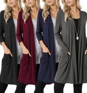 Simple Long Sleeve Medium Length Cardigan Coat Street Style round Neck Regular Sleeve Summer Season Regular Fit Other Material