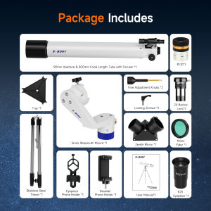 SVBONY SV520 Astronomy Telescope 90mm Refractor Telescope Kit with AZ Mount Tripod for Adults and Beginners Astronomical Observation