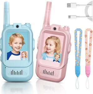 NEWMSNR Video Walkie Talkies for Kids Handheld 2 Pack Rechargeable Video Intercom Kids Walkies Talkies Indoor Outdoor Toys for Family Games Outside Camping Hiking for Boys Girls Ages 3-12 (Blue/Pink)