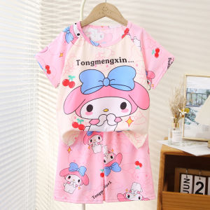 Clow M Kids Pajamas Womens Summer Short Sleeve Thin Cartoon My Melody Little Girl Baby Homewear Two-piece Set