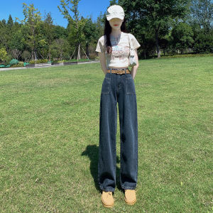 Quần Jeans Nữ Ống Rộng Lưng Cao Kiểu Vintage Dáng Rộng Chất Liệu Denim Phong Cách Đường Phố Thoải Mái Dài Đến Mắt Cá Chân