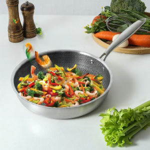 Stainless Steel Full Screen Honeycomb Non-Stick Easy Clean Frying Pan