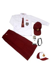 setelan seragam sekolah SD merah putih baju tangan panjang rok panjang untuk anak perempuan