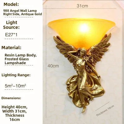 European Angel Wall Lamp Crystal Living Room Background Wall Creative Decorative Hanging Light American Retro Corridor Bedroom Bedside Lamp