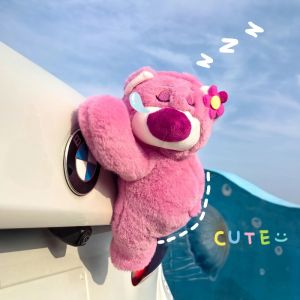 Cute Cartoon Strawberry Bear Motorcycle Tail Decoration Car Rearview Mirror Hanging Ornament Vehicle Exterior Accessories
