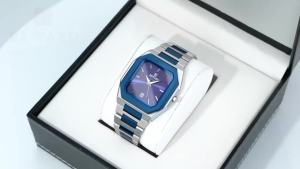 REWARD Mens Square Stainless Steel Quartz Business Watch Royal Blue Dial with Date Calendar 30m Waterproof Dress Wristwatch