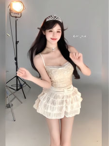 KENI/Plus Size French Sweet and Spicy Style Beautiful Sequin Sling Tops Womens Summer Plus Size Ladies Pure Desire Cake Dress Suit