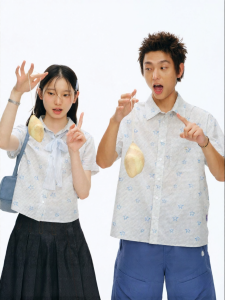 JNXS | Starry Doodle Plaid Pleated Short Sleeve Shirt