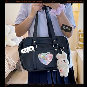 Cute JK Uniform PU Shoulder Bag Soft Handbag Commuter Womens Bag Korean Style Love Heart Pattern School Bag Crossbody Handbag