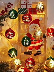Happy Time 2M 10 LED Christmas Lights Party Needs Decorations Hanging Xmas Tree Pendants 5cm Balls Bulbs String Lights Xmas Wreath Ornaments Red Green Fairy Light Holiday New Year Home Decor 2026
