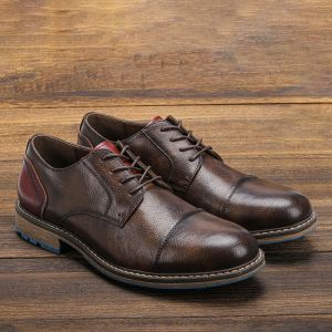 WuChu 2024 Men Leather Shoes Handmade Luxury Retro Casual Mens Derby Shoes Size US 7-13