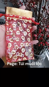 100 túi gấm màu đỏ có dây rút đựng gạo muối làm túi thơm