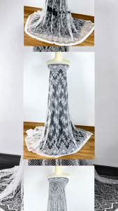 25 meter Bahan Kain Brukat Brokat Chantily Alice Beatrice Diana Putih BW (Panel)