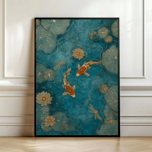 Yin Yang Koi Poster Koi Fish Wall Art Print Japanese Wave Painting Sakura Decor Traditional Asian Art Zen Home Decor