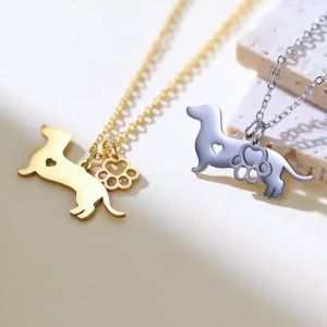 Skyrim | Skyrim Dachshund Dog Paw Pendant Necklace Women Girls Stainless Steel Gold Color Chain Fashion Pet Doggy Animal Jewelry Gift