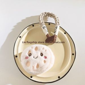 Cute Cartoon Plush Lotus Root Keychain Phone Case Nylon Woven Short Bracelet Womens Style Compact Storage for Apple Bluetooth Earphones And Keys
