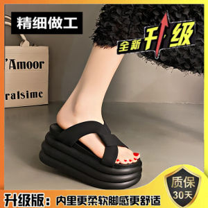 Elevated Summer Thick Heel Sandals Women Outdoor Wear Beach Slippers Korean Style High Heel Daily Use PU Material
