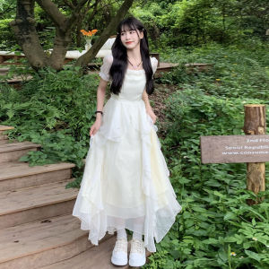 Váy Dài Tay Ngắn Thanh Lịch Cho Nữ Mùa Hè 2025 Váy Dài Xếp Ly Kiểu Pháp Mềm Mại Eo Cao Tôn Dáng Mới Về