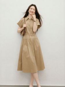HOPESHOW | Cargo Style Belted Turn-Down Collar Dress