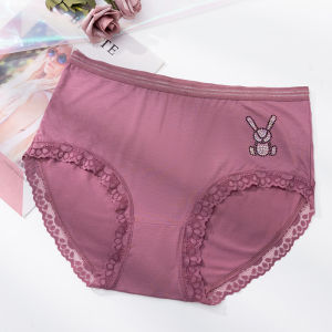 plus Size Cotton Underwear Womens Thin Breathable Comfortable Seamless Triangle Panties mid Waist Lace Edge Daily Wear