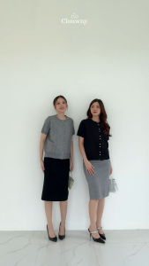 Clouwny Rizel Double Button Top Atasan Simple Stylish Wanita Lengan Pendek Premium Knitt Korean Look Fit to XXL