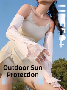 MiiOW | Womens Ice Silk Sun Protection Sleeve Covers Outdoor Cycling Travel Full Arm Protection Pearl Lace Cool Sleeve Youth Fashion