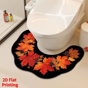 VIKAMA Wave Lace Flower U-Shaped Floor Mat Vintage Floral Print Water-Absorbent Rug Non-Slip Bathroom Toilet Mat Decor