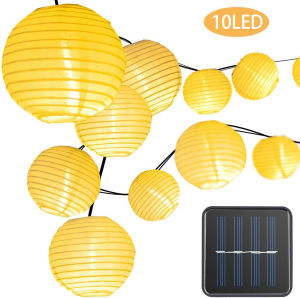 Solar Lantern String Lights Waterproof Garden Lantern Fairy Lights with Fabric Lantern Exterior and Interior Decoration for Christmas Garden Home Yard