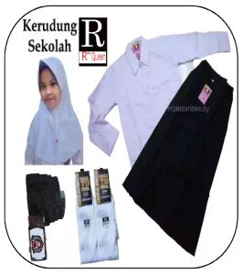 Fullset Rok Hitam dan Baju Panjang Putih Polos Kelas 1-6