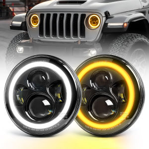 HAOLIDE 7inch Led Round Light White Car Driving Light Amber Turn Signal Light Hi/Lo Combo Beam For Harley Yamha off-road use