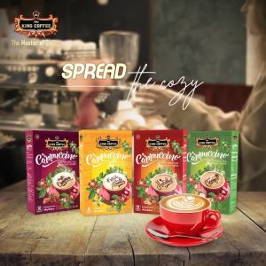 Viet Store TNI KING COFFEE Cappuccino Instant Coffee Sakura Strawberry Collagen Flavor (20 sachets) 240g Extremely Velvet Creamy Layer Viet Nam Trung Nguyen King Coffee Vietnamese Coffee