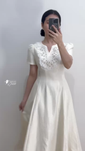 Off White Modern Filipiniana Dress for Graduation Oath Taking Church & Formal Events