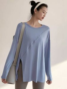 Womens Fitness Loose Slimming Top Lightweight Quick Dry Running Yoga Sporty T-Shirt Autumn Long Sleeve over Hip