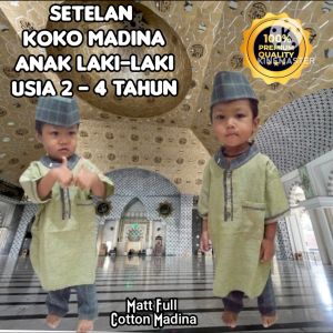 Setelan Baju Koko Madina Anak Laki-laki usia 2 - 4 tahun FULL KATUN MADINA