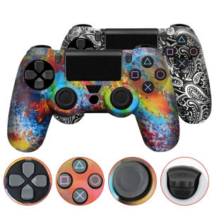 เคสซิลิโคนป้องกันสำหรับคอนโทรลเลอร์โซนี่เพลย์สเตชัน 4 ฝาครอบยางสำหรับจอยสติ๊กเกมแพด PS4 พร้อมที่จับแบบแท่งนิ้วหัวแม่มือ 2 อัน
