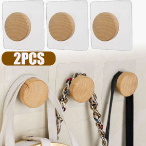 2Pcs Japanese Style Simple Solid Wood Hook Drawer Wardrobe Punch-Free Wall Hanging Seamless Sticker Sundry Key Hook Wooden Hook