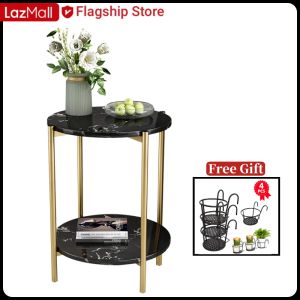 EB MALL ORIGINAL NORDIC IRONWORK METAL COFFEE TABLE WITH TWO LAYER BOOKS FRUITS STORAGE TRAY SMALL ROUND TABLE FOR LIVING ROOM SOFA