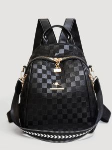 Backpack Womens 2024 New Simple Fashion Chessboard Plaid Commuter Bag Travel Bag Lightweight Multifunctional Small Backpack