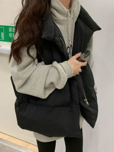 เสื้อกั๊กผ้าฝ้ายแบบมีซิปสำหรับผู้หญิง ฤดูใบไม้ร่วง/ฤดูหนาว ทรงหลวม แขนกุด แจ็คเก็ตแบบสวมหัว แฟชั่นฤดูใบไม้ร่วง/ฤดูหนาว