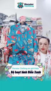 Set đi biển đồ bộ nam nữ đi biển hoạt hình họa tiết biển xanh