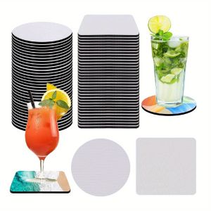 10/50 Pcs Sublimation Blank Coasters 3.94" Round & Square Heat Transfer Coasters for DIY Crafts Drink Mats and Gifts