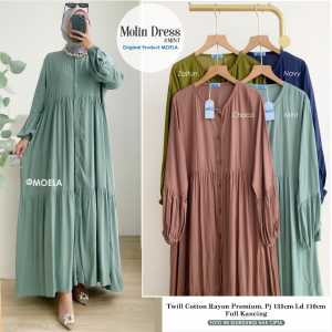 Dress maxy Molin - Cotton rayon Twill premium Ld 110 Pj 135 Full kancing Moella