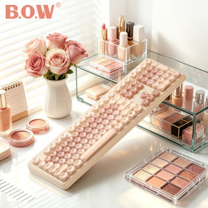 B.O.W | Pink Quiet RGB Wired Bluetooth Wireless Keyboard and Mouse Set