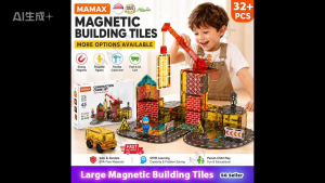 MAMAX【SG Ready Stock】Large Magnetic Building Tiles Set for Kids 3+★7.5cm✅32/38/45Pcs✅Construction Crane/Farm/City/Dinosaur/Racing STEAM Educational Toy✅Toy Gift✅