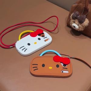 Sanrio | Ốp Điện Thoại Hello Kitty Nơ Xinh Xắn Cầm Tay Cho iPhone 17/16/15/14/13/12 Pro Max Plus Chất Liệu Silicon Hoạt Hình Kèm Dây Đeo