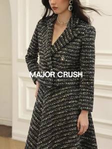 Elegant A-line Coat with Fringe Hem Skirt Set