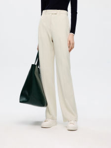 EiLEEN ELITEE Elegant Commuter Womens Suit Pants High Waist Straight Leg Long Trousers Simple Style Polyester Fiber