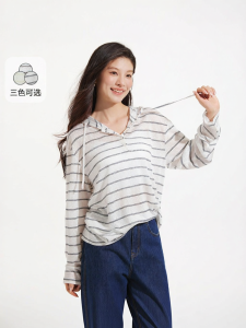 Hotwind | Light Striped Hooded Ladies Casual Sweatshirt